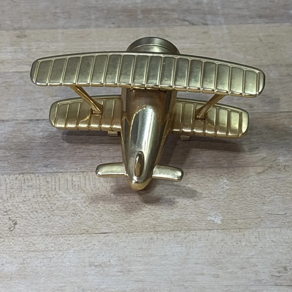 Vintage Timex Quartz Brass Biplane Desk Clock Airplane Figurine Japan Parts